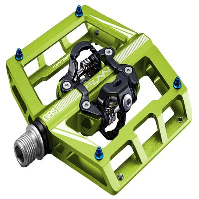 Funn Mamba Mountain Bike Clipless Pedals, Double Sided Clip Wide Platform MTB Pedals, Compatible with SPD Cleats, 9/16-Inch CrMo Axle Bicycle Pedals for MTB/BMX/Gravel Cycling (Green)