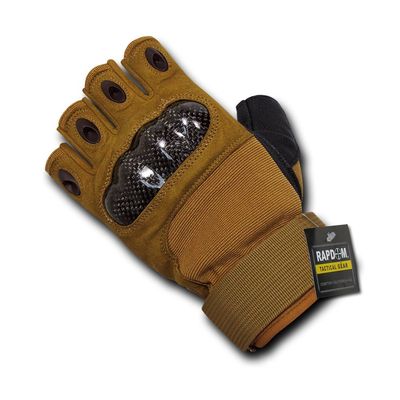 Rapdom Tactical Half Finger Knuckle Gloves, Coyote, X-Small