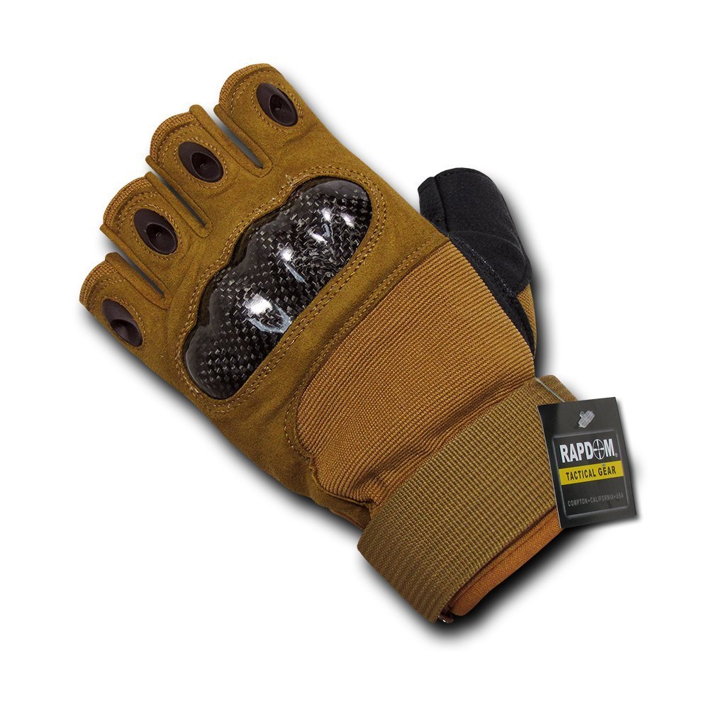 Rapdom Tactical Half Finger Knuckle Gloves, Coyote, X-Small