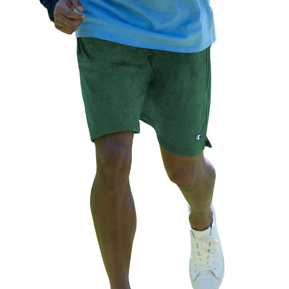 Champion Mens Long Mesh Shorts with Pockets, L, Dark Green