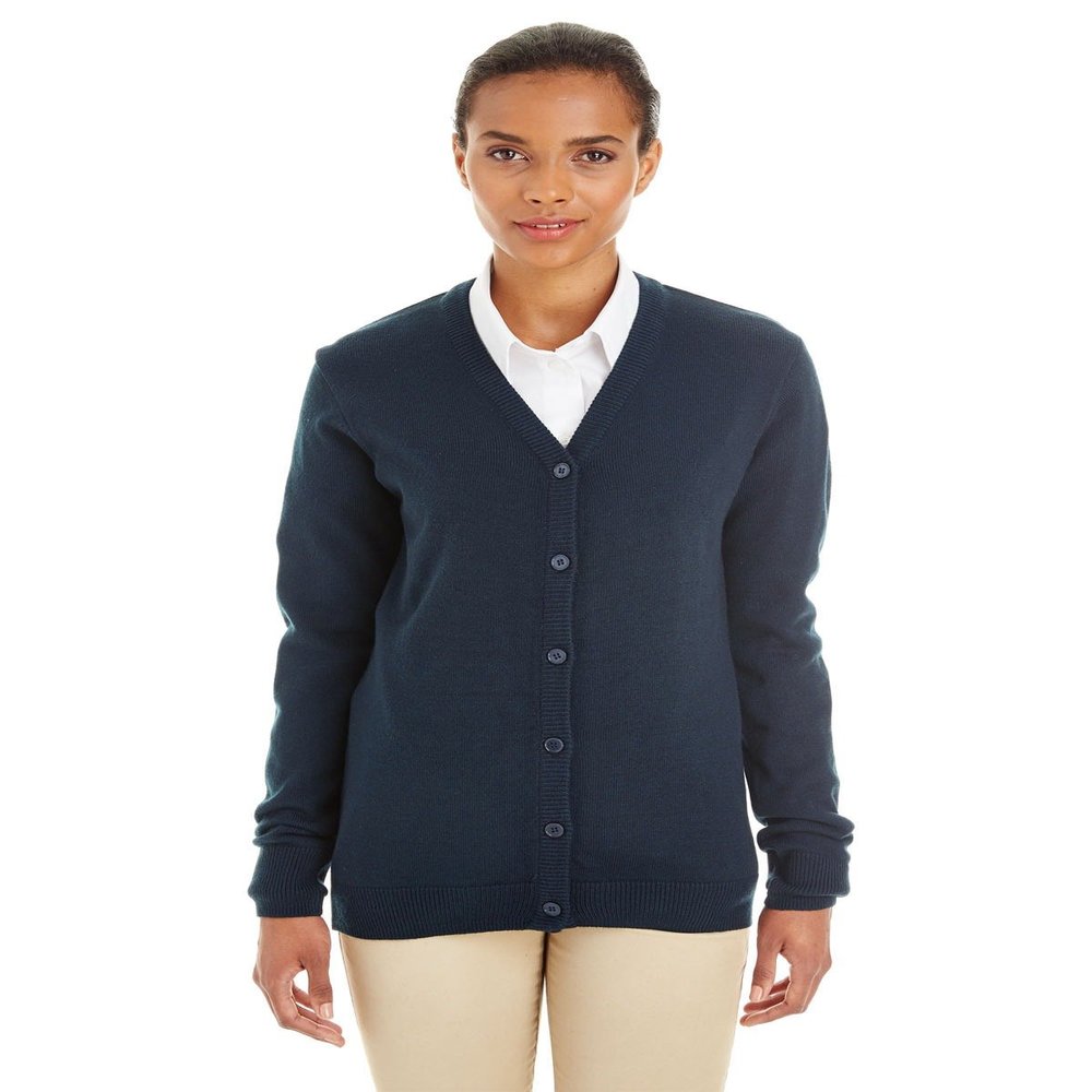 Harriton Ladies' Pilbloc V-Neck Button Cardigan Sweater 2XL DARK NAVY