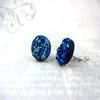 12mm Navy Blue Black Glitter Faux Druzy Stud Earrings - Stainless Steel Posts for Sensitive Ears Sparkly Glitter (Navy Blue) view 3