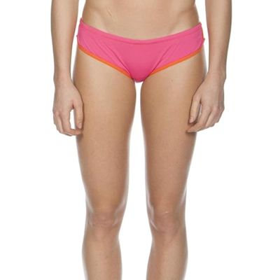 ARENA Women's MaxLife Racer Athletic High Cut Chlorine Resistant Swim Bikini Bottoms for Athletes Pool or Beach, Fresia Rose/Mango/Bottom, Size 28