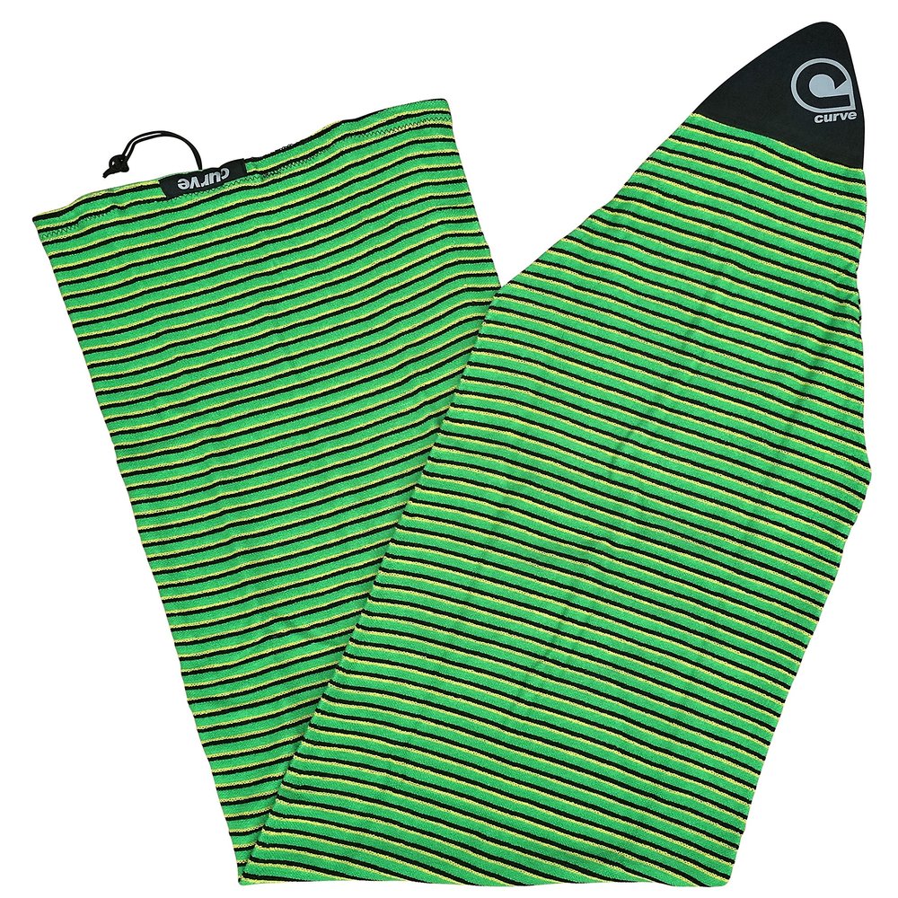 Stretch Surfboard Sock Cover - Pointed Nose [CHOOSE COLOR] (Green Horizon Stripe, 6'0)