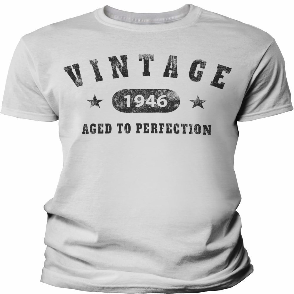 1946 Birthday Shirt for Men - Vintage Stars 1946 Aged to Perfection - 80th Birthday Gift - F/White-4X