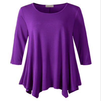 LARACE Plus Size Tops for Women 3/4 Sleeve Shirts Tunic Tops Loose Fit Basic Lady Clothes (3X, Deep Purple)