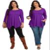 LARACE Plus Size Tops for Women 3/4 Sleeve Shirts Tunic Tops Loose Fit Basic Lady Clothes (3X, Deep Purple) view 2