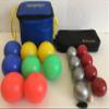 BuyBocceBalls Unique Package - Glow in Dark Bocce Set and - 73mm Metal Bocce/Petanque - 8 Ball Set with 4 Plain Grind Sand and 4 red Balls and Black Bag view 1