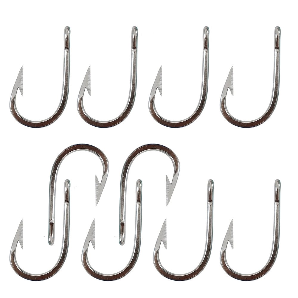 10pcs Fish WOW! Swordfish Hook Big Game Southern Stainless Steel Tuna Hooks - Size 10/0