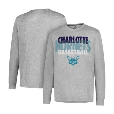 Ultra Game NBA Official Mens Super Soft Supreme Long Sleeve T-Shirt - Unisex, Charlotte Hornets, Heather Gray, X-Large