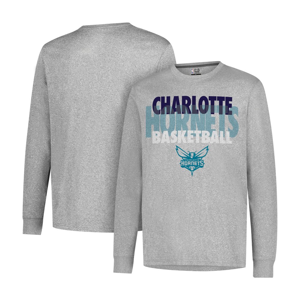 Ultra Game NBA Official Mens Super Soft Supreme Long Sleeve T-Shirt - Unisex, Charlotte Hornets, Heather Gray, X-Large