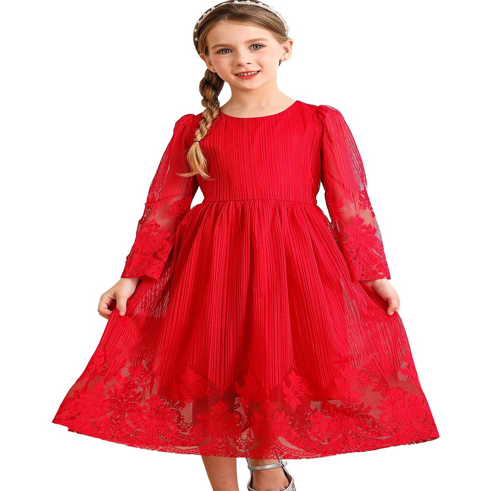 Bonny Billy Girl's Classy Embroidery Lace Maxi Flower Girl Dress 3-4 Yrs Red