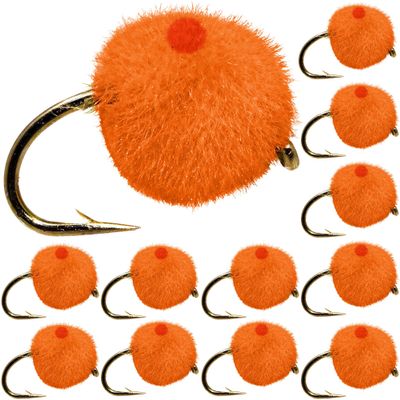 CREATIVE ANGLER 12 Piece Salmon Egg Fly - Fly Fishing Accessories - Premium Fly Fishing Flies for Trout, Steelhead, and Salmon, Size 10, Orange