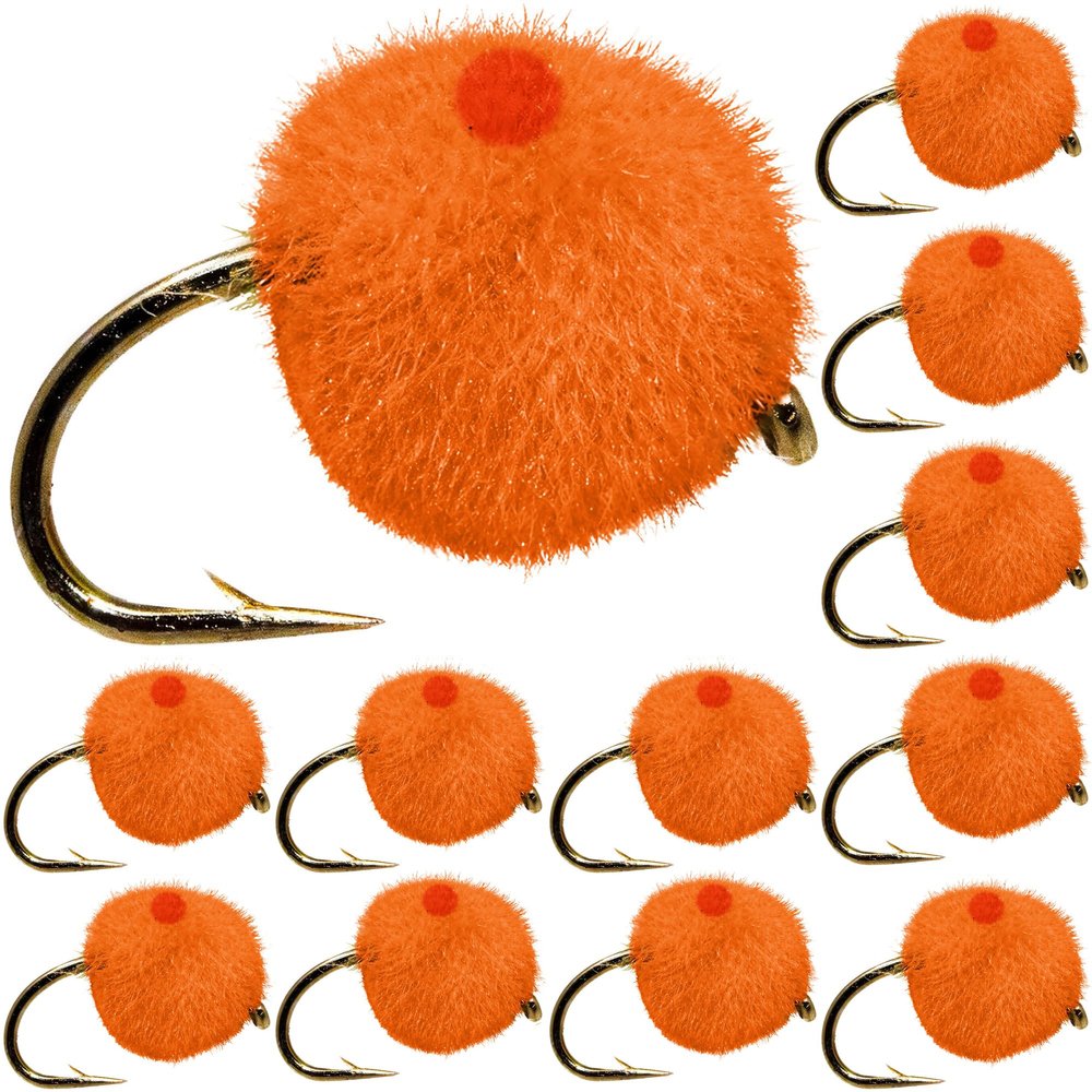 CREATIVE ANGLER 12 Piece Salmon Egg Fly - Fly Fishing Accessories - Premium Fly Fishing Flies for Trout, Steelhead, and Salmon, Size 10, Orange