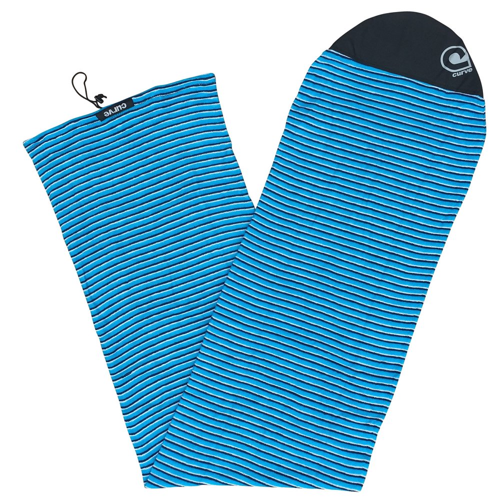 Stretch Surfboard/Longboard Sock Cover - Round Nose Size 6'10 to 9'6 [CHOOSE COLOR] (Blue Horizon Stripe, 8'2 Round)