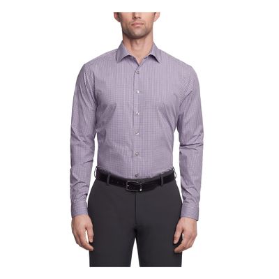Kenneth Cole Unlisted Men's Dress Shirt Slim Fit Checks and Stripes (Patterned), Purple, 16"-16.5" Neck 36"-37" Sleeve