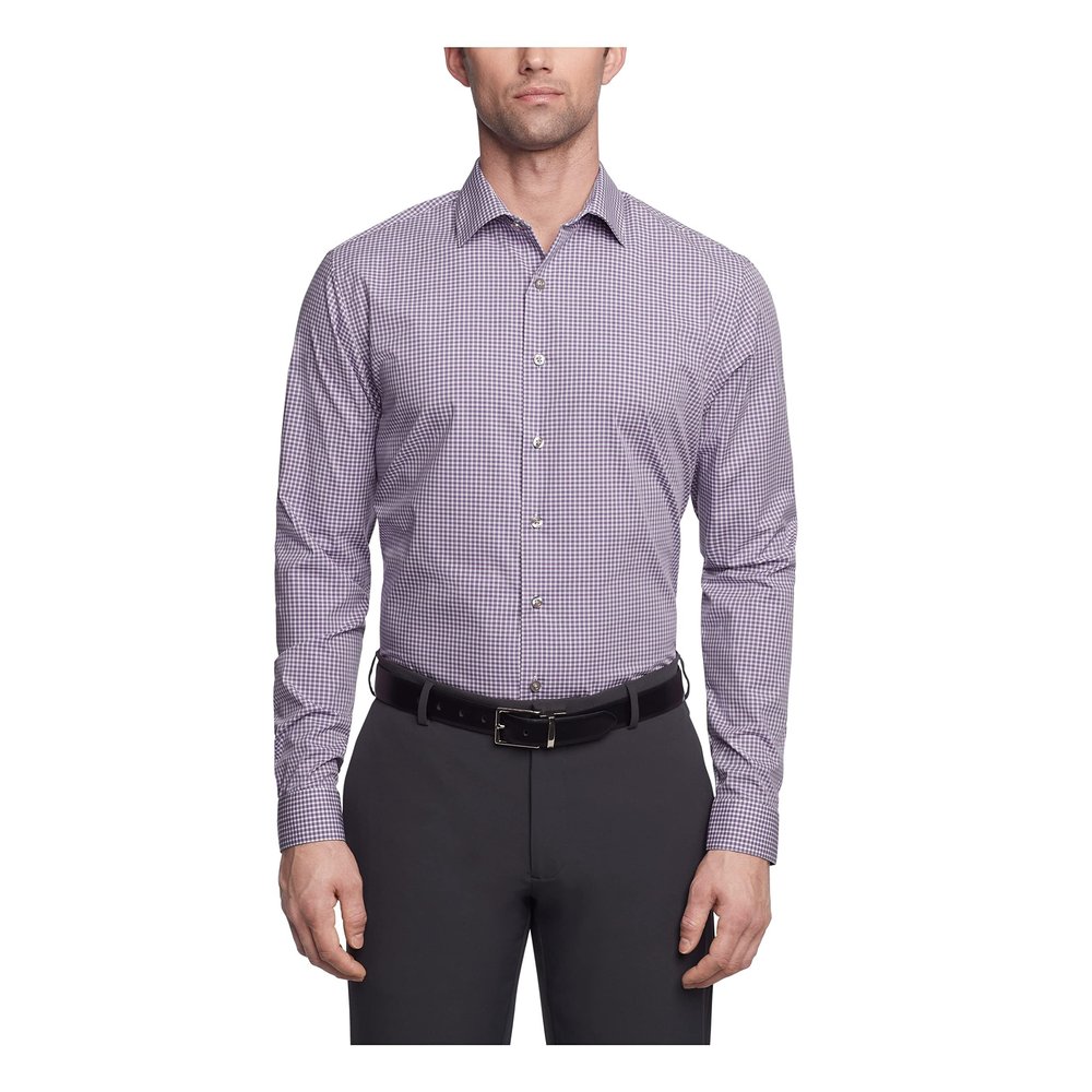 Kenneth Cole Unlisted Men's Dress Shirt Slim Fit Checks and Stripes (Patterned), Purple, 16"-16.5" Neck 36"-37" Sleeve