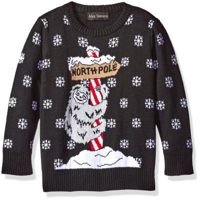 Alex Stevens Little Boys' Sloth Pole Sweater, Black Combo, 7