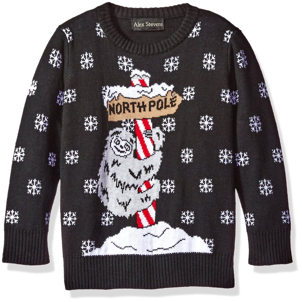 Alex Stevens Little Boys' Sloth Pole Sweater, Black Combo, 7