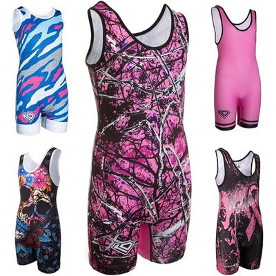 KO Sports Gear Unisex Wrestling Singlet for Adult Wrestlers - Wrestling Singlet for Men & Women - Bold Durable Uniform, Stretchy Breathable Material - Pink Camo, Adult X-Large