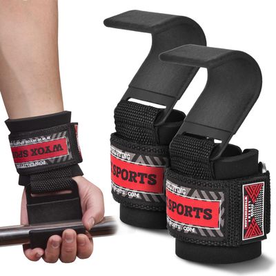 WYOX Weight Lifting Hooks for Men & Women (Pair) Heavy Duty Wrist Support Straps with Hooks for Deadlifts, Pull Ups, Shrugs Gym Lifting Straps with Grip Assist for Weightlifting & Strength Training