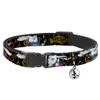 Buckle-Down Breakaway Cat Collar - White Rabbit Poses LOOKING FOR WONDERLAND/Clocks Black/Golds - 1/2" Wide - Fits 8-12" Neck - Medium view 1