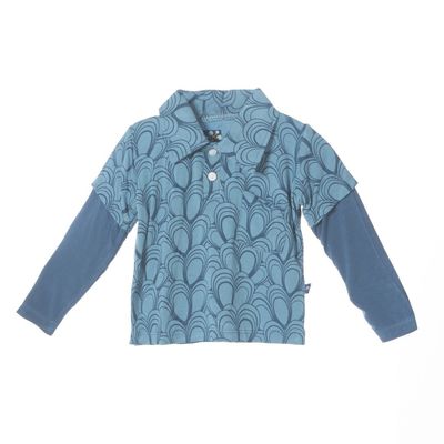 KicKee Pants Little Boys Long Sleeve Double Layer Polo Shirts, Blue Moon Mussels, 3T