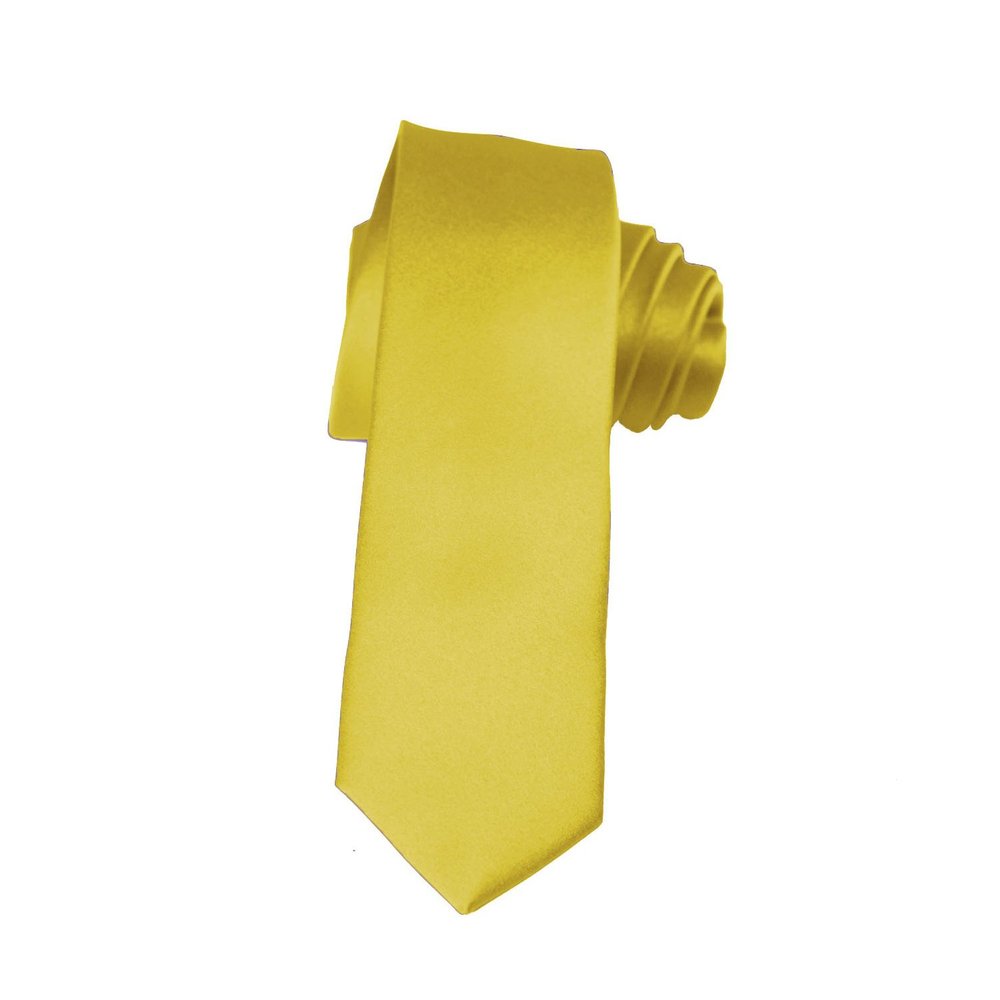 K. Alexander Skinny Baby Yellow Tie 2 Inch Solid Mens Tie Satin