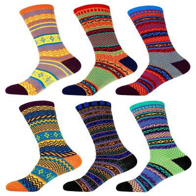 BambooMN Men's Soft Vintage Style Knitted Fashion Novelty Patterned Funky Crazy Designer Argyle Striped Dress Colorful Cotton Crew Socks - Size 9-11 - 6A, 6 prs