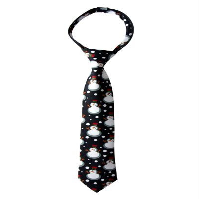 Spring Notion Boy's Printed Microfiber Christmas Theme Pretied Zipper Tie, Large Black Snowman