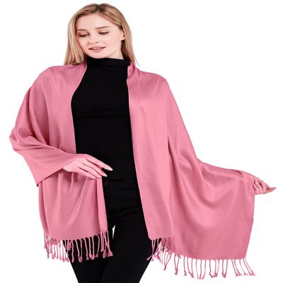 CJ Apparel Pink Coral Pink Solid Color Tassels Design Nepalese Shawl Seconds Scarf Wrap Stole Throw Head Wrap Pashmina Gift Hand Made in Nepal New
