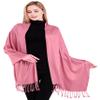 CJ Apparel Pink Coral Pink Solid Color Tassels Design Nepalese Shawl Seconds Scarf Wrap Stole Throw Head Wrap Pashmina Gift Hand Made in Nepal New view 1