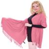CJ Apparel Pink Coral Pink Solid Color Tassels Design Nepalese Shawl Seconds Scarf Wrap Stole Throw Head Wrap Pashmina Gift Hand Made in Nepal New view 2