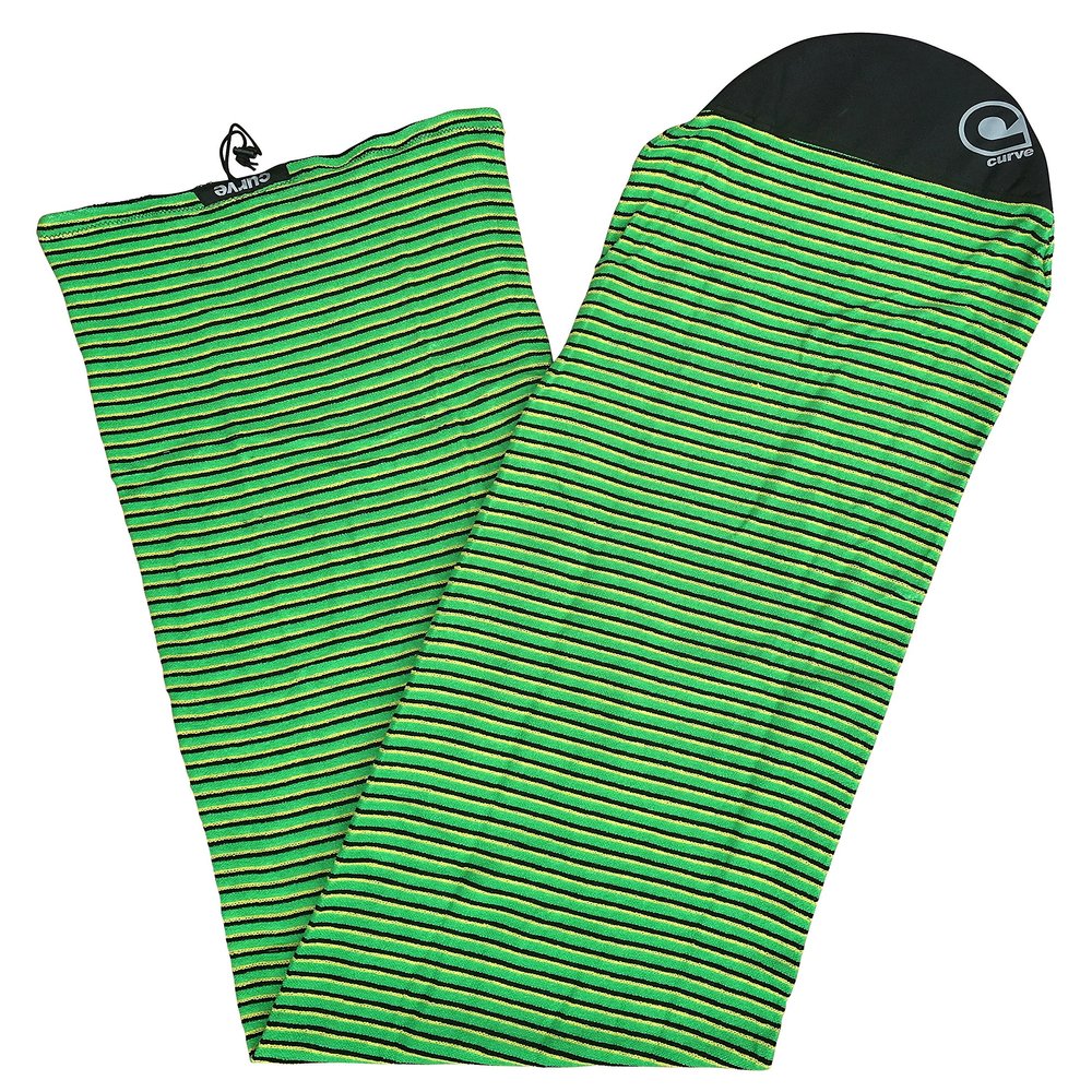Stretch Surfboard/Longboard Sock Cover - Round Nose Sizes 6'10 up to 9'6 - up to 23" wide [CHOOSE COLOR] (Green Horizon Stripe, 9'2 Round)