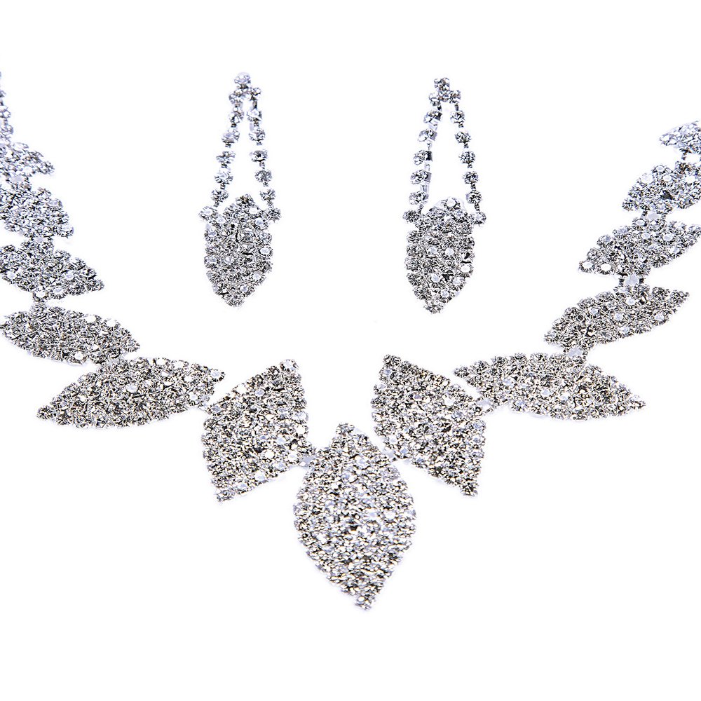 CharmingBridal Necklace Earrings Leaves Wedding Bridesmaid Jewelry Sets J16