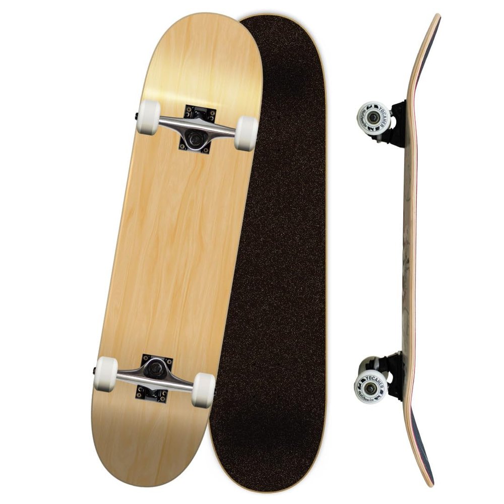 Yocaher Professional Complete 7.75" Skateboard w/7Ply Maple Deck, BlackWidow Premium Grip Tape, Aluminum Alloy Truck, ABEC-9 Bearing (Complete - 7.75 - Natural)