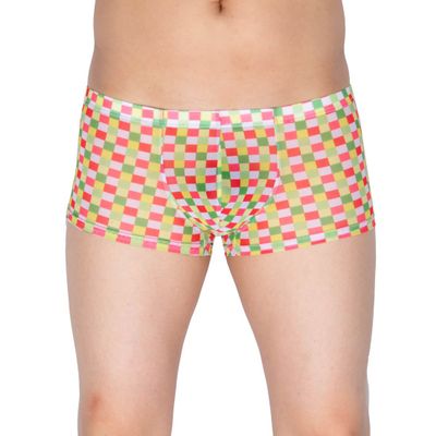 JAXFSTK Men's Checker Boxer Underwear Gay Cut Square Pants Male Bluge Pouch Trunk Bodywear Yellow XL