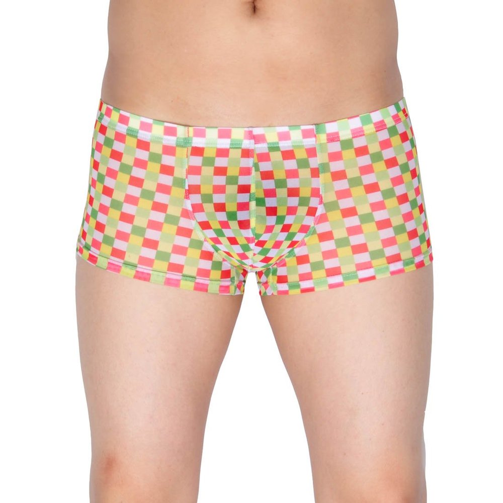 JAXFSTK Men's Checker Boxer Underwear Gay Cut Square Pants Male Bluge Pouch Trunk Bodywear Yellow XL