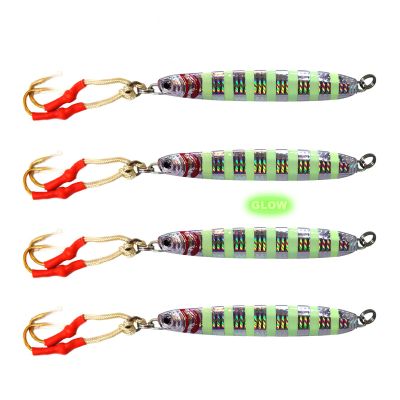 4pcs Fish WOW! 100g Fishing Vertical Metal Speed jig 3.5oz Knife Jig with Two Assist Hooks - Silver Glow