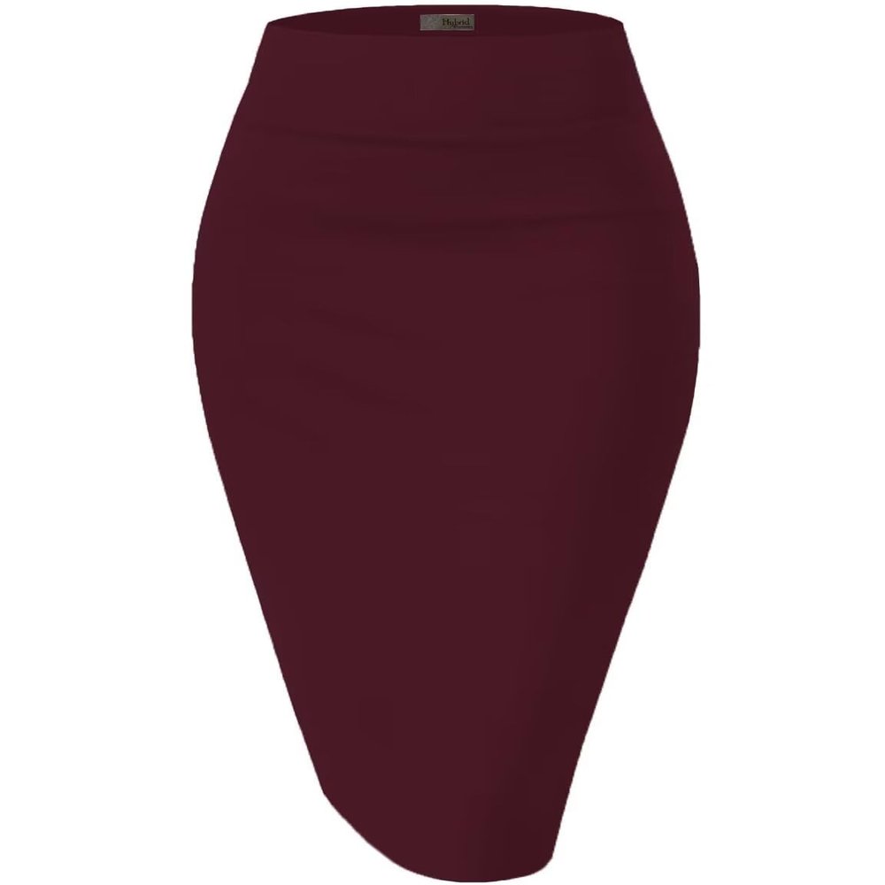 Hybrid & Company Women's Premium Nylon Ponte Stretch High Waist Pencil Suit Skirt Below Knee KSK45002 1073T NW Wine 2X