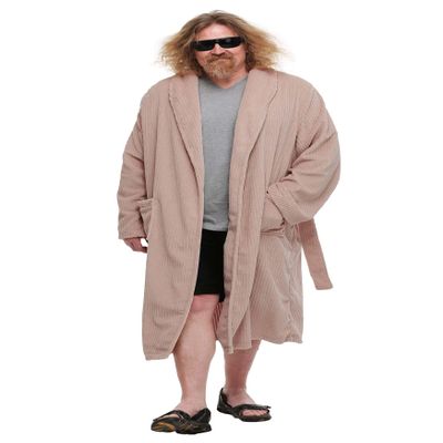 The Big Lebowski Adult The Dude Costume Mens, Tan Full Length Bathrobe Halloween Outfit with Pockets Large