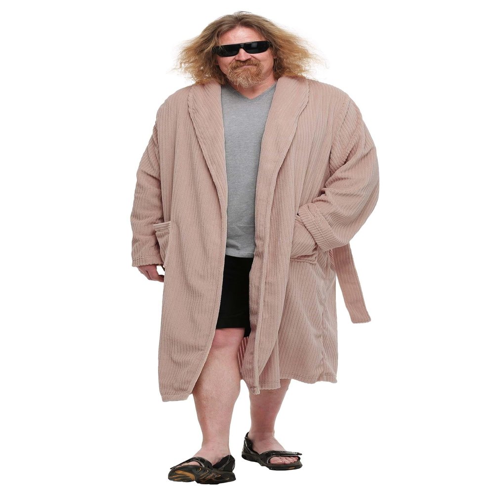 The Big Lebowski Adult The Dude Costume Mens, Tan Full Length Bathrobe Halloween Outfit with Pockets Large
