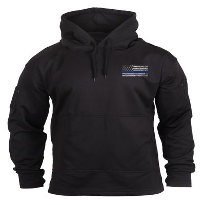 Rothco Conceal-Ops Thin Blue Line Hoodie  Tactical Hooded Sweatshirt with Distressed American Flag Graphics (US, Alpha, XX-Large, Regular, Regular, Black)