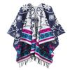 Urban CoCo Women's Fashionable Retro Style Vintage Pattern Tassel Poncho Shawl Cape (Series1-Navy blue) view 1