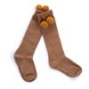 Pettigirl Baby Girl Handmade Knee-Length Stretch Socks with Pom Decoration, Camel, 2years view 1