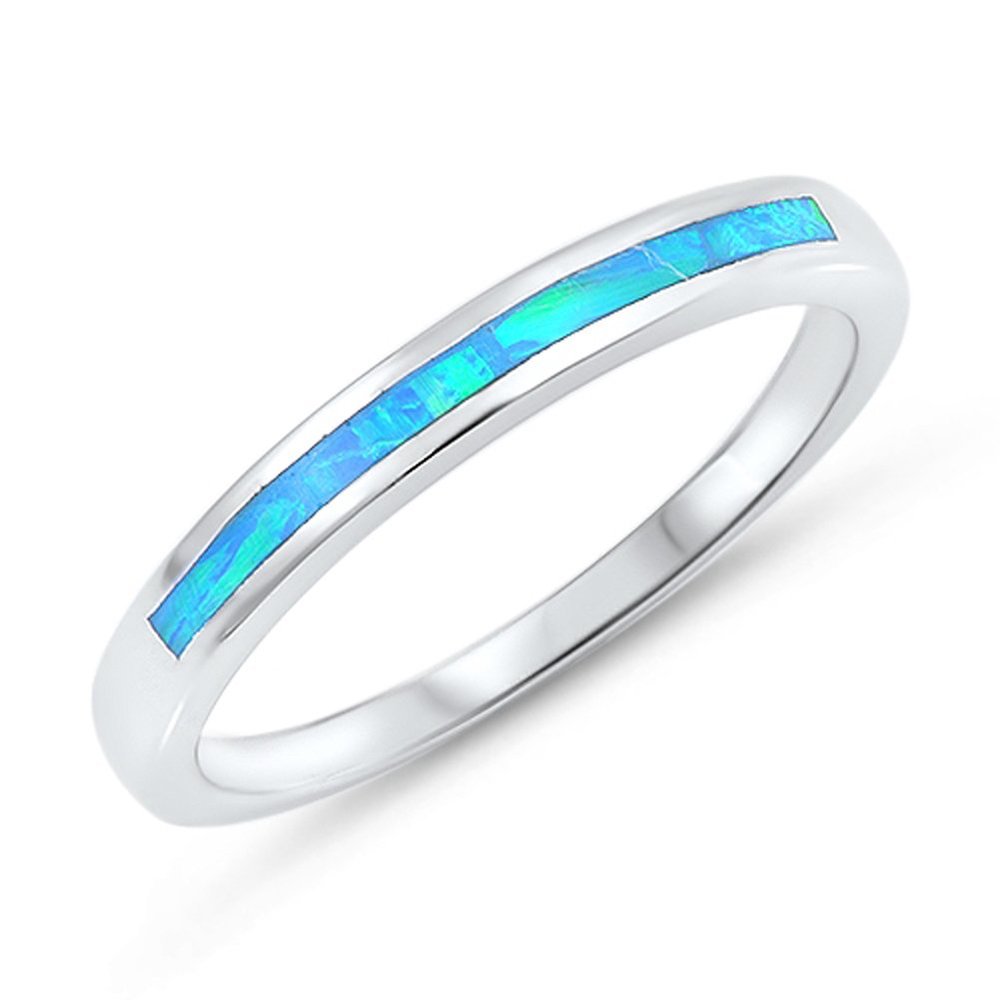 Blue Simulated Opal Wedding Ring New .925 Sterling Silver Men's Band Size 9