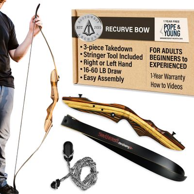Southwest Archery Tigershark Takedown Recurve Bow  62" Hunting Bow  Left & Right Handed  Draw Weights in 16lb-60lb  USA Based Company  Includes Stringer Tool (Standard, Left Hand, 50lb)