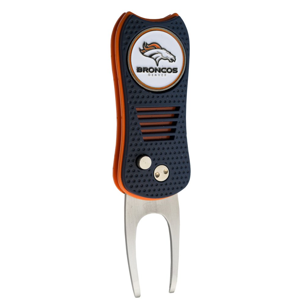 Team Golf NFL Denver Broncos Retractable Divot Tool with Double-Sided Magnetic Ball Marker, Features Patented Single Prong Design, Causes Less Damage to Greens