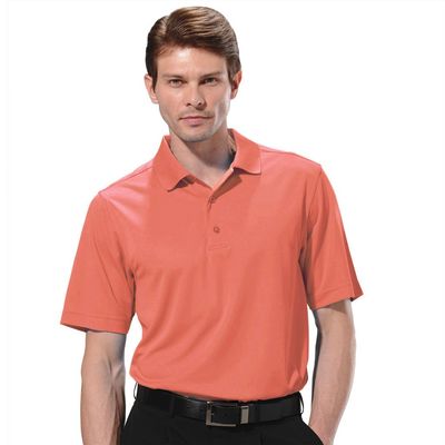 Monterey Club Men's Light Weight Pique Solid Polo Shirt #1070 (Peach Pink, Large)
