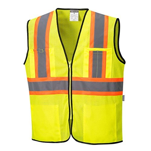 Portwest Frisco Contrast Hi-Vis Vest Visibility Reflective Safety Security Work Top ANSI 2, Yellow, 4XL